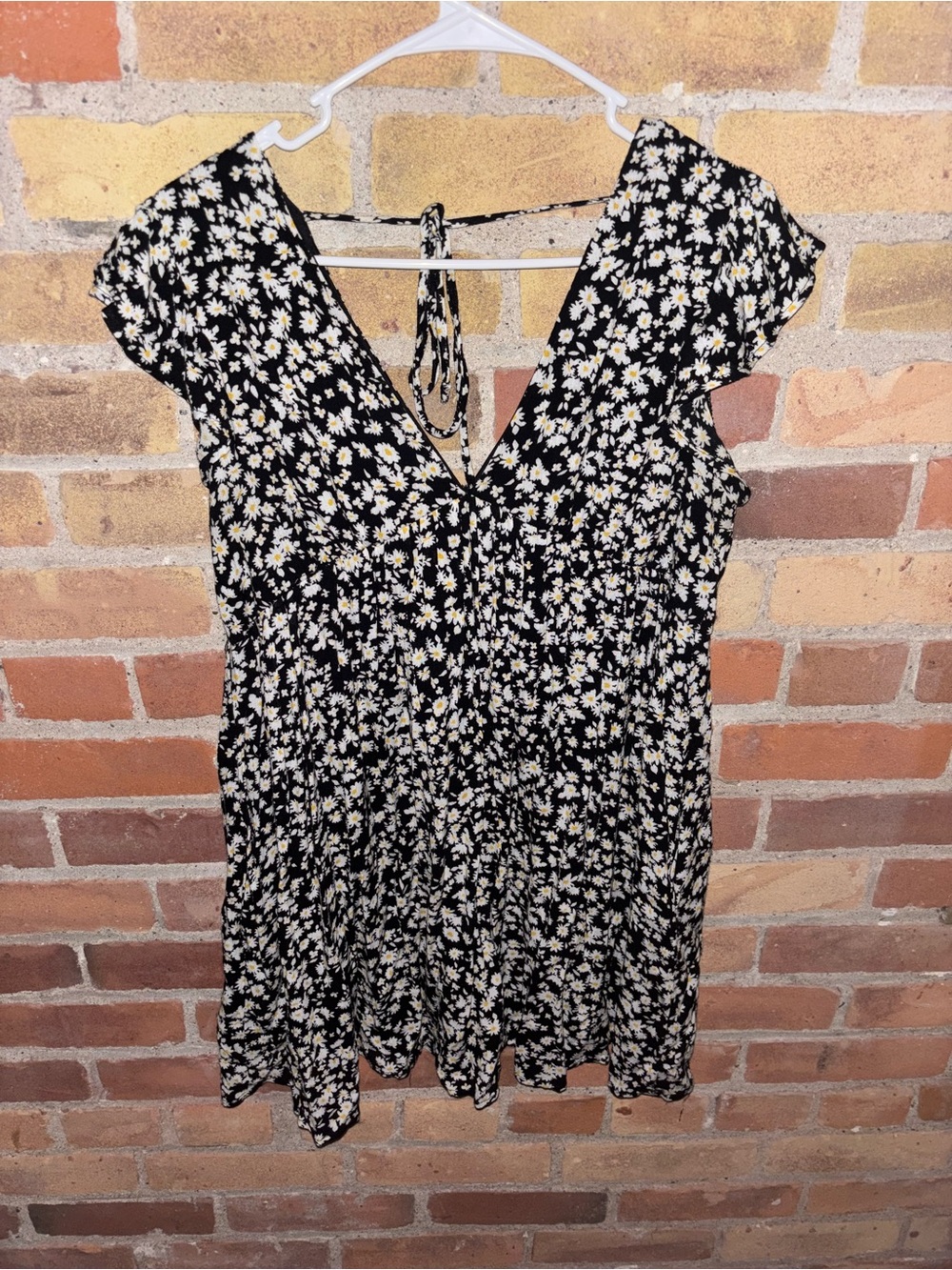Altar'd State Black Daisy Print V-Neck Dress